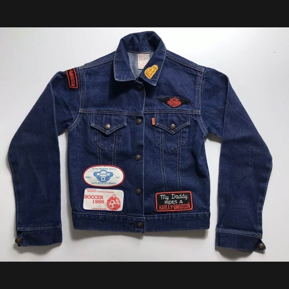 vintage 80s kids youth orange tab Levi’s Custom denim jacket Size Large - Picture 1 of 10